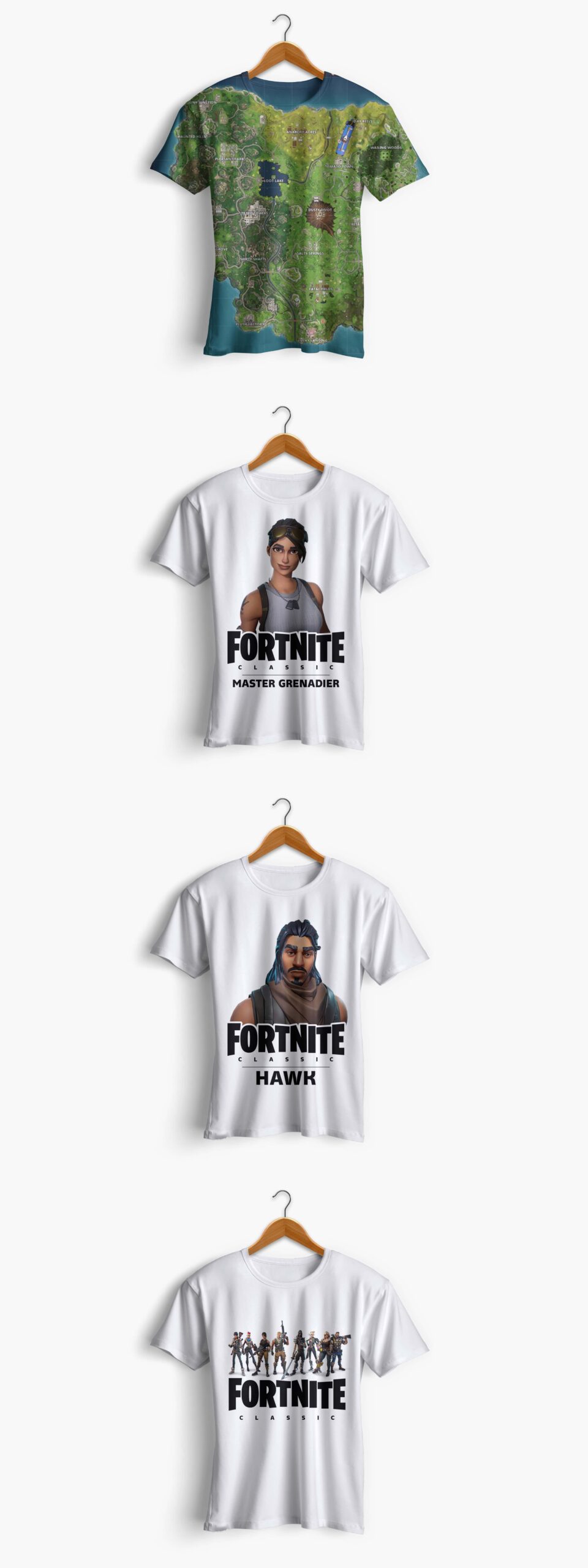 تي شيرت، تصميم مجموعة من تي شيرت للرجال لصالح متجر جيم ستور لمحبي لعبة فورتنايت
